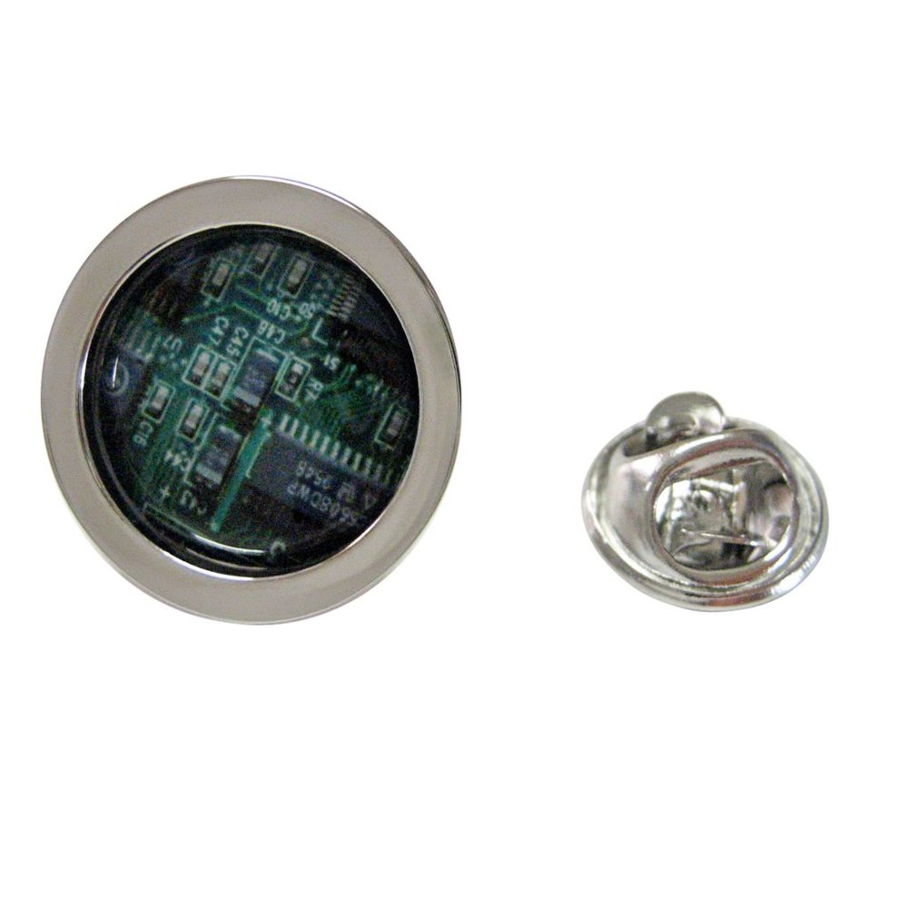 Circular Green Computer Circuit Board Lapel Pin - image 1